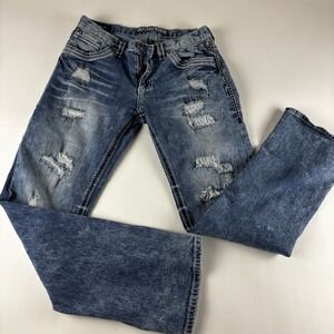 Affliction Men's 32x32 Blue Blake Distressed Straight Leg Ripped Jeans